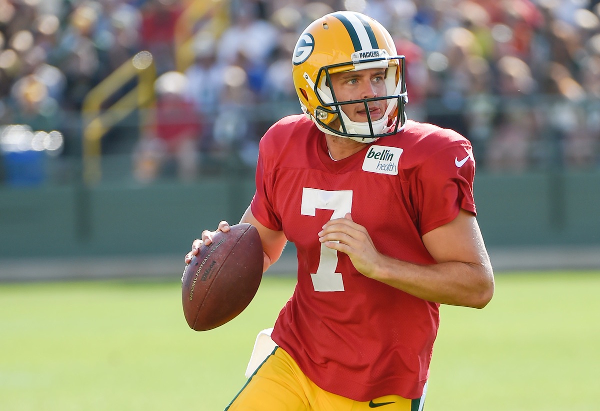 Green Bay Packers quarterback Chase Rettig by Benny Sieu—USA TODAY Sports.