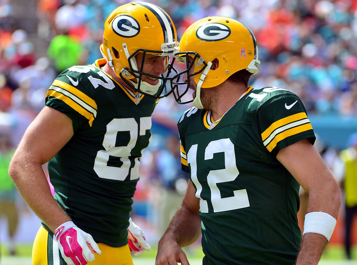 Jordy Nelson and Aaron Rodgers by Steve Mitchell—USA TODAY Sports.