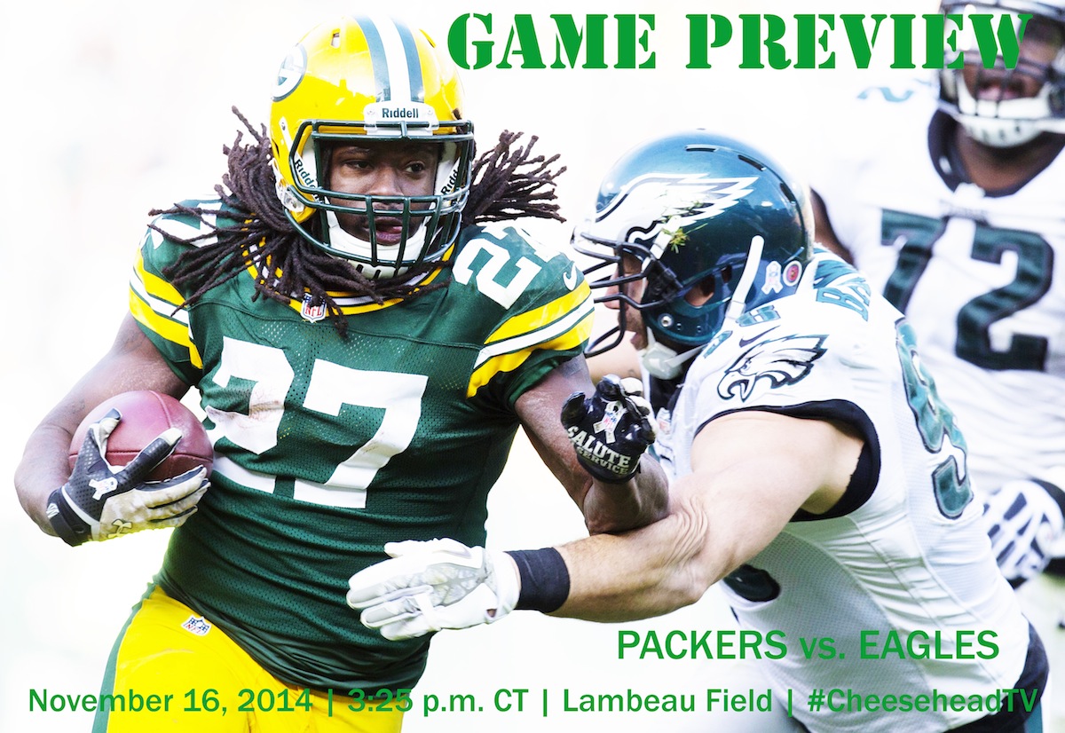 Green Bay Packers running back Eddie Lacy by Jeff Hanisch—USA TODAY Sports. Graphic design by Brian Carriveau–CheeseheadTV.com.
