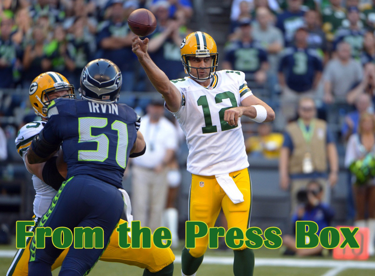 Green Bay Packers quarterback Aaron Rodgers attempts a pass against the Seattle Seahawks—Kirby Lee, USA TODAY Sports.