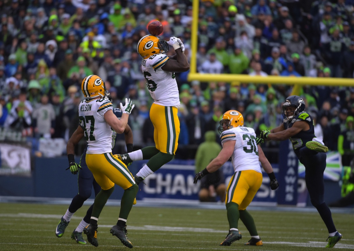 Green Bay Packers tight end Brandon Bostick (No. 86)—Kirby Lee, USA TODAY Sports.