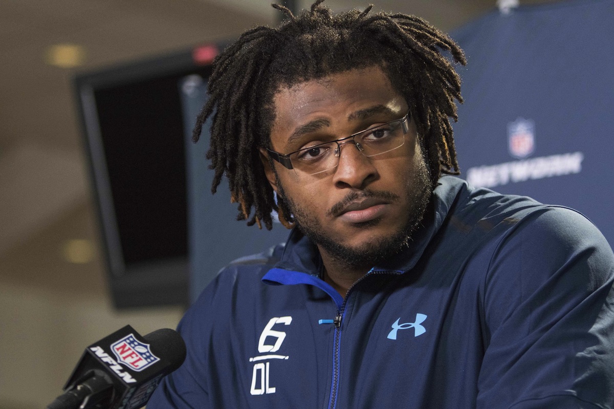 Pitt offensive lineman T.J. Clemmings at the NFL Combine—Trevor Ruszkowski, USA TODAY Sports.