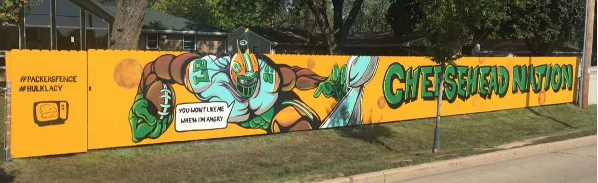 2015 Eddie Lacy “Hulk Lacy” Cheesehead Nation Mural (installed on Packers Fence 2015)